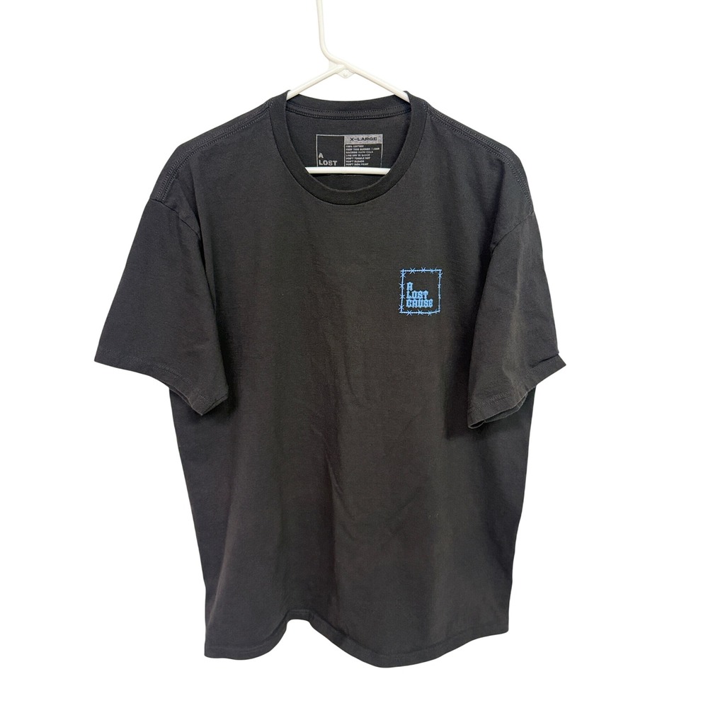 A Lost Cause Mens XL Black Barbed Wire Graphic T-Shirt Cotton Streetwear Tee